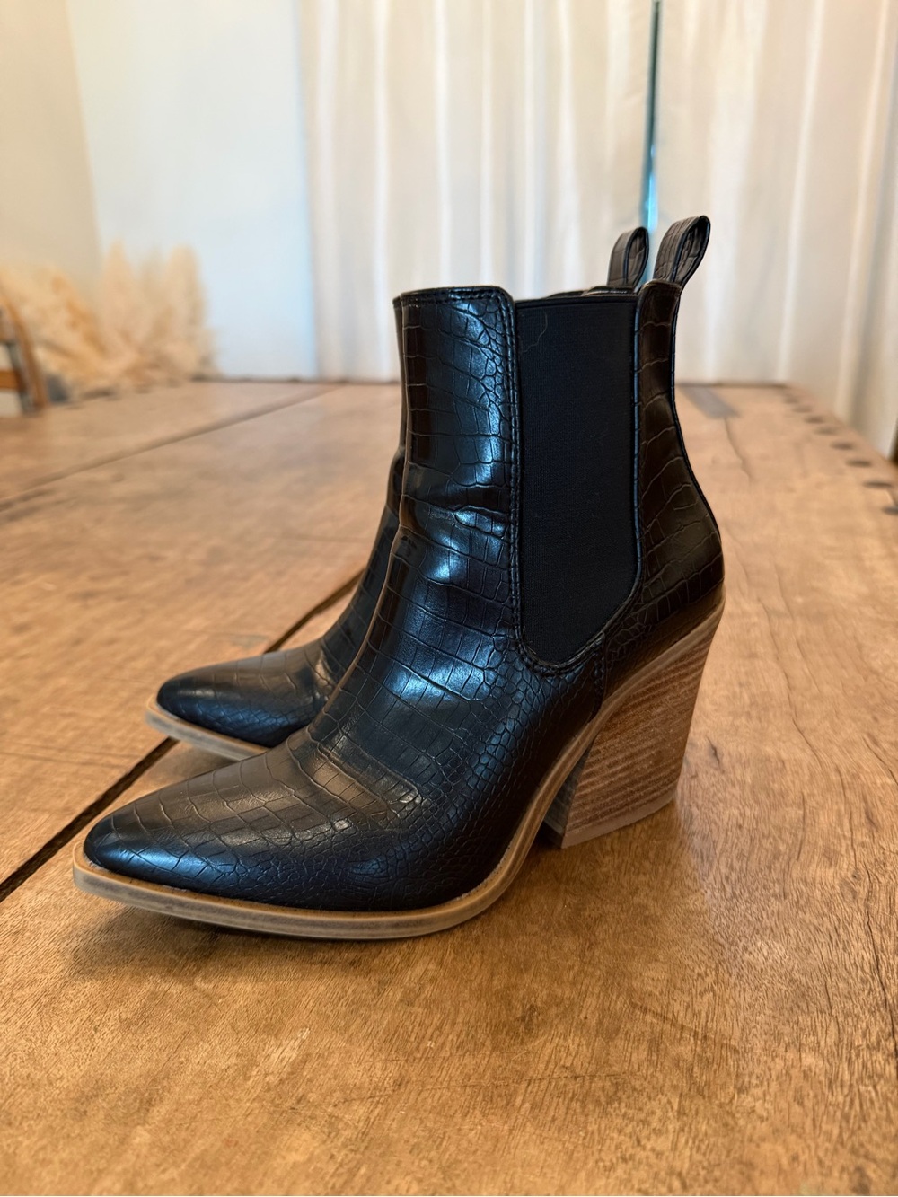 Black Croc-Embossed Chelsea Block Heel Boots - Women